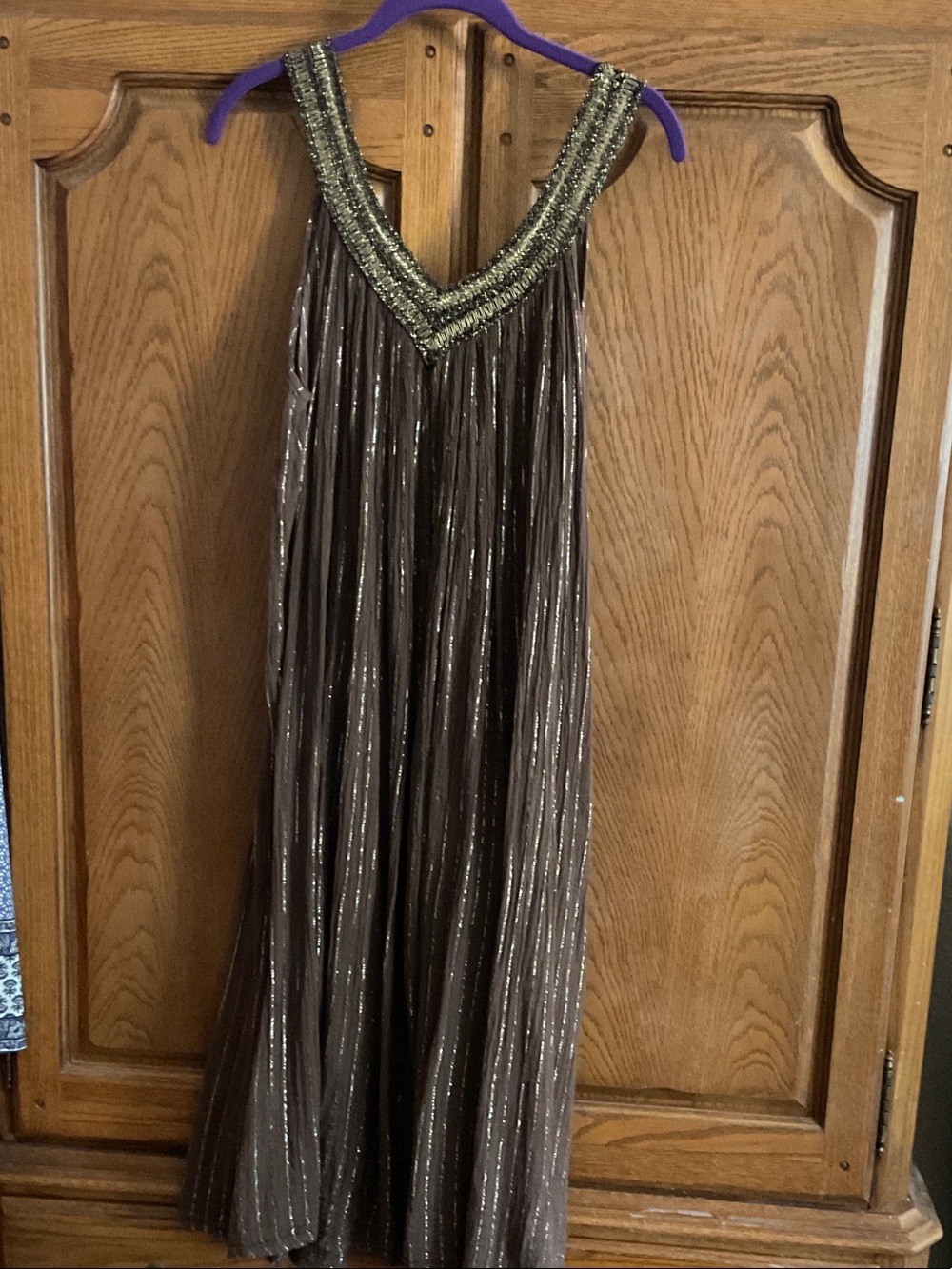 Women’s Brown Beaded V-Neck Swim Coverup Dress